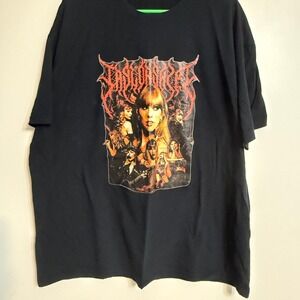 Taylor‎ Swift Metal Logo Eras Tour Graphic T-Shirt Black Cotton Mens XL